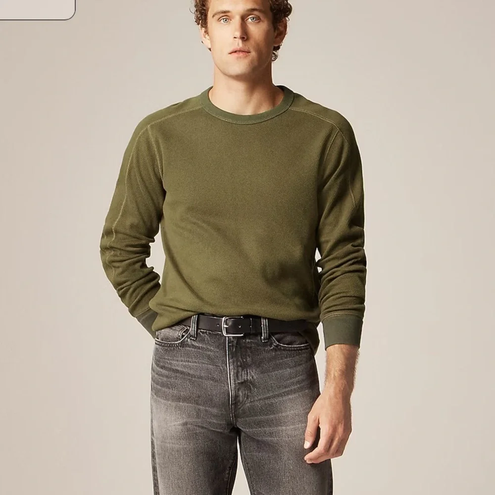 J crew military green Wallace & Barnes honeycomb thermal crewneck